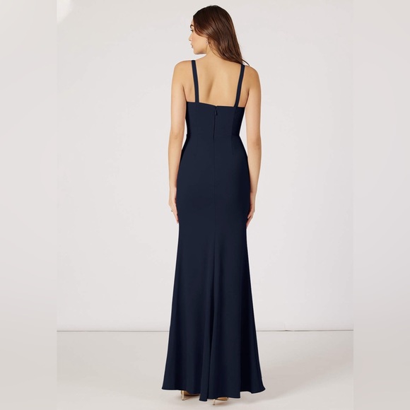 Azazie Gianetta Bridesmaid Dress - Crepe, Navy - Picture 2 of 6